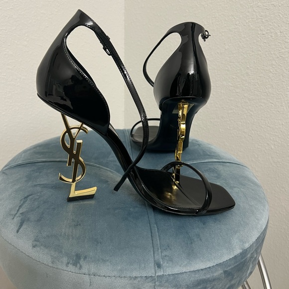 Saint Laurent Opyum Sandals in Patent Leather with Gold-tone Heel - Picture 2 of 6